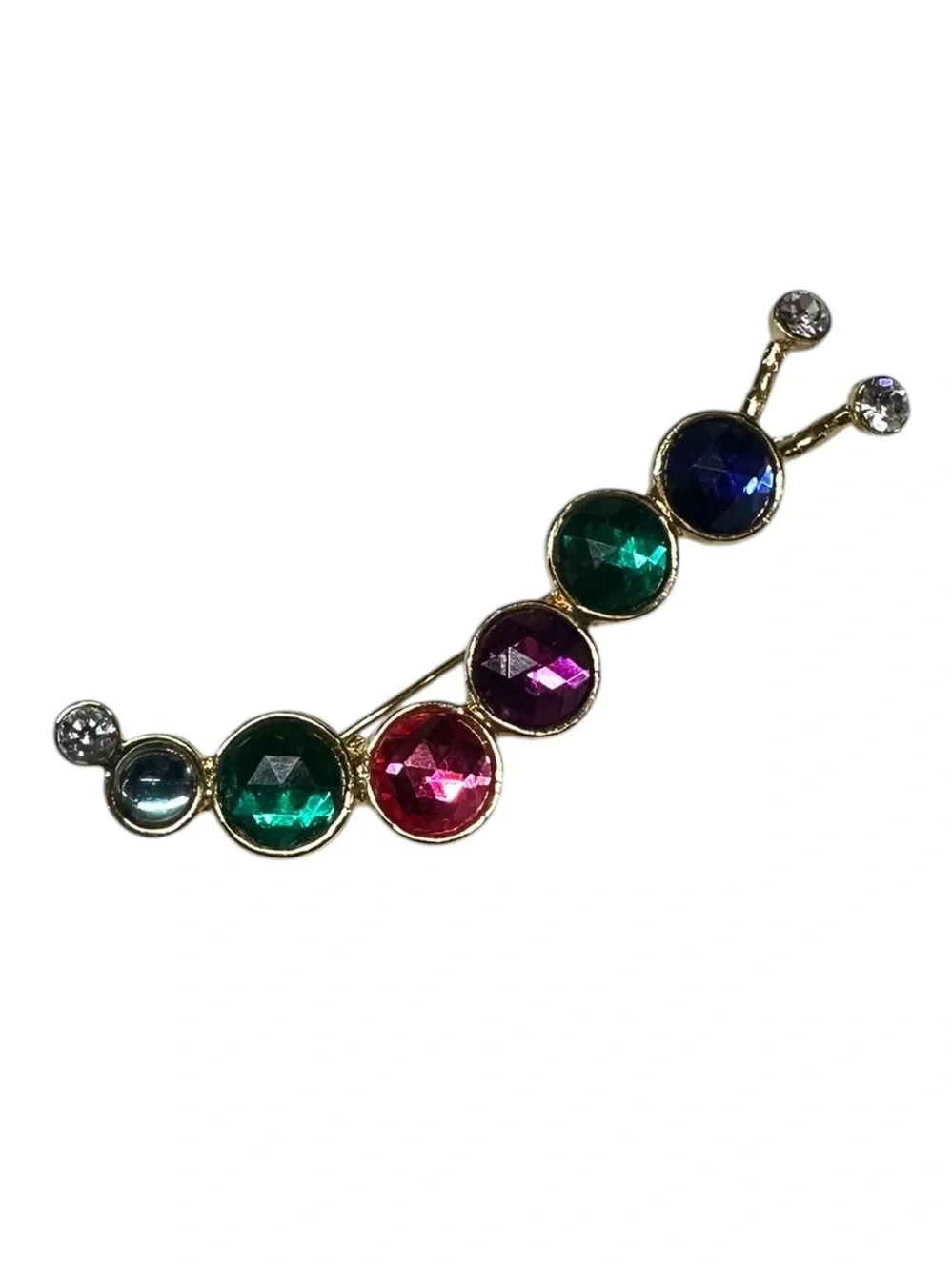 Vintage Gold Metal Rainbow Jewel Caterpillar Brooch / 80s 90s Retro Fairy Goth
